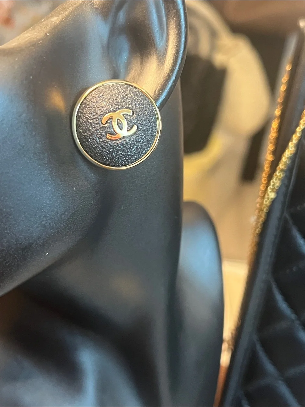 Black and Gold C Button Earrings